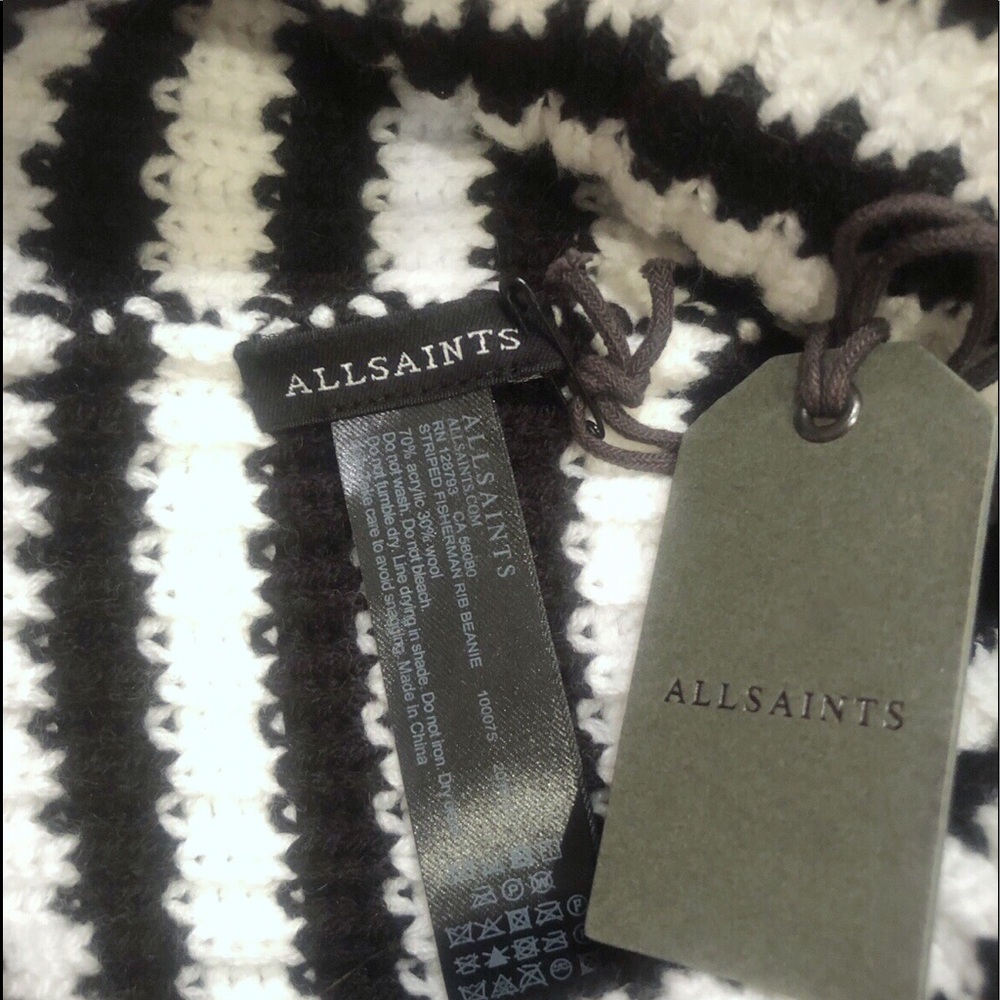 NWT AllSaints Ribbed Striped Fisherman Beanie - Picture 5 of 7